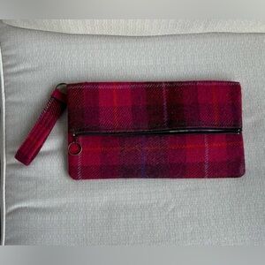 Pink Plaid Wool Wristlet